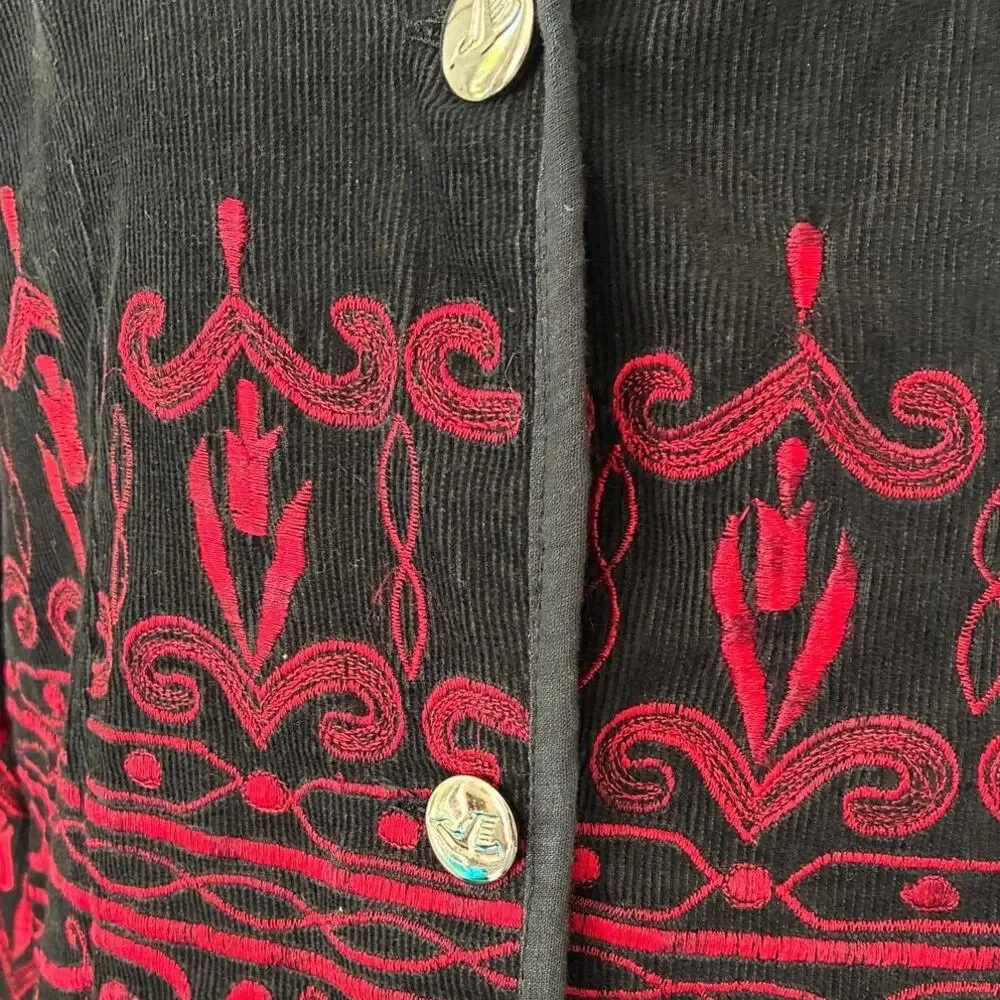 Nostalgia Red Embroidered Black Jacket Blazer By Designer Nostalgia Size L